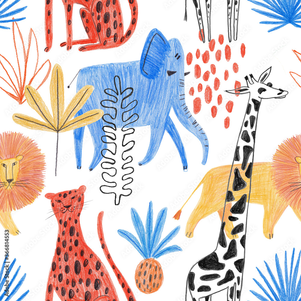 Seamless Pattern With Funny African Animals. - obrazy, fototapety, plakaty 