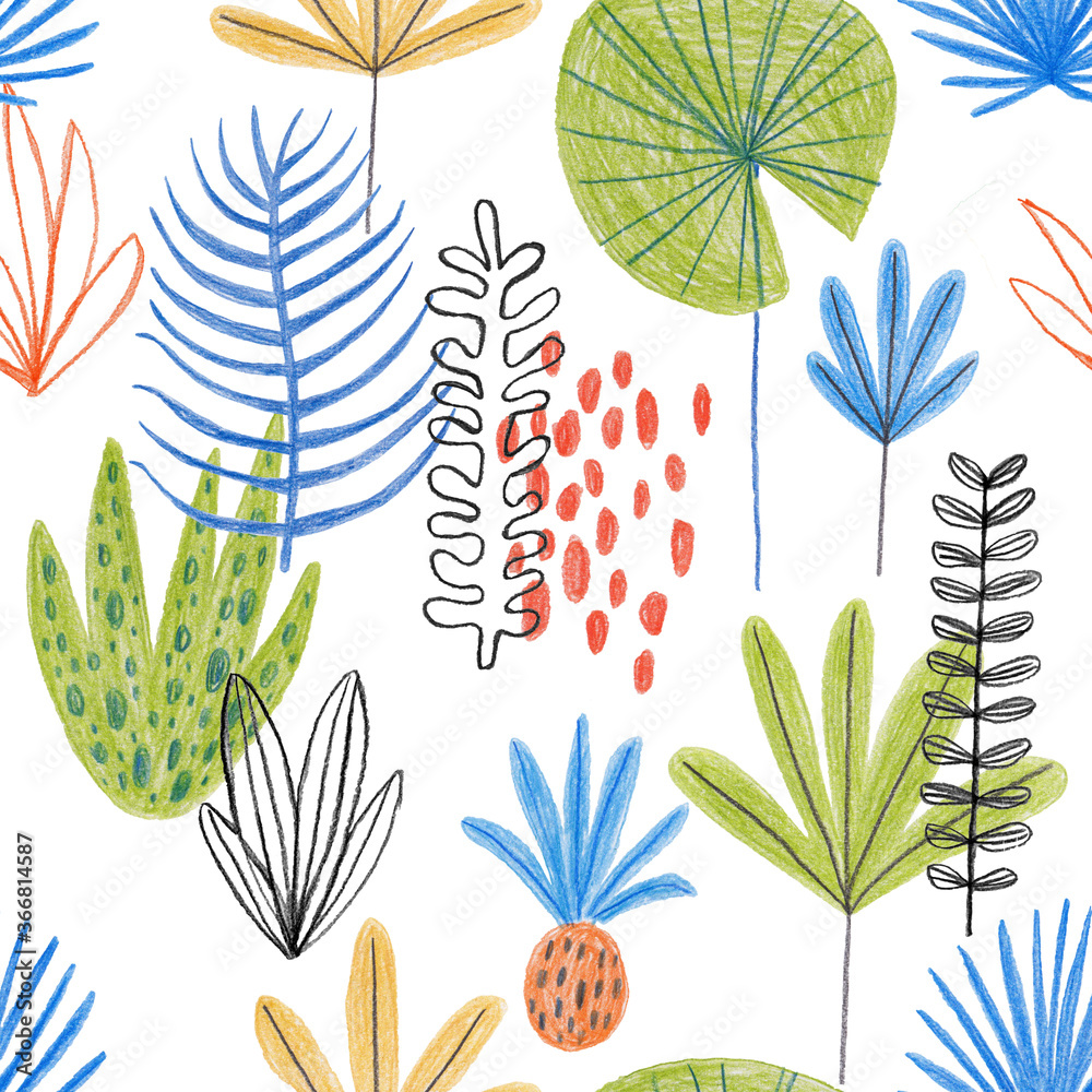 Fototapeta premium Colorful seamless pattern with exotic plants.