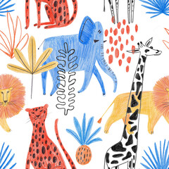 Wandcirkels Kinderkamer patronen Vrolijke Afrikaanse dieren kinderpatroon  © Annykos