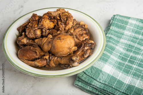Filipino-Style Chicken Adobo Dish In Serving Bowl