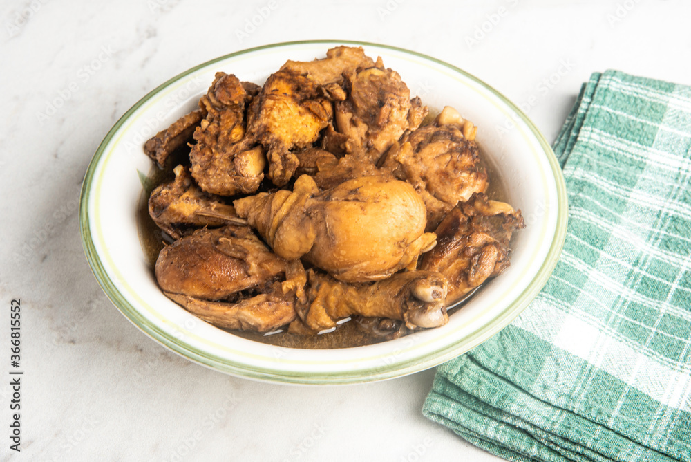 Filipino-Style Chicken Adobo Dish In Serving Bowl Filipino-Style Chicken Adobo Dish In Serving Bowl