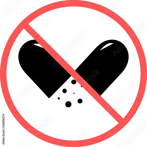 No medicine sign or no drug flat vector icon isolated in white background for apps mobile, print and websites. Warning label.