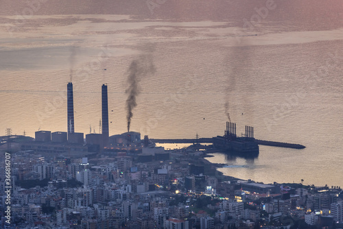 Power Plant in Zouk Mikael city on the Mediterranean Sea coast in Lebanon photo
