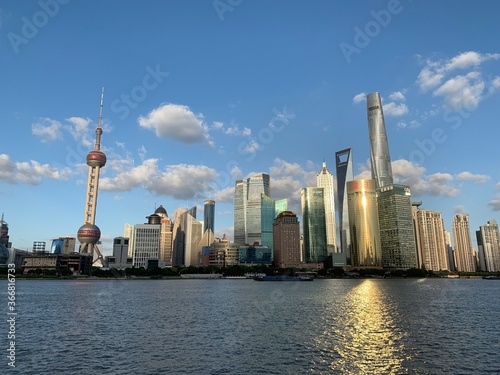 Canvas Print Fleuve et gratte-ciels de Pudong à Shanghai, Chine