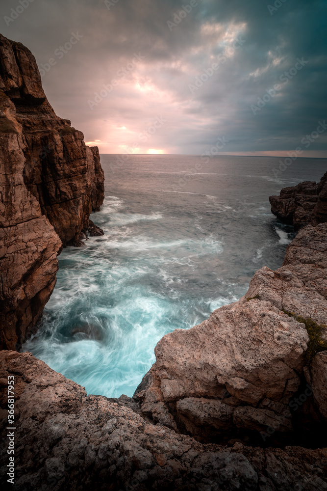 rocky sunset cliff waves nice