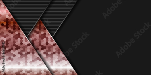 Abstract realistic silver pink glossy metallic cyber lights on dark black hexagon mesh luxury futuristic background