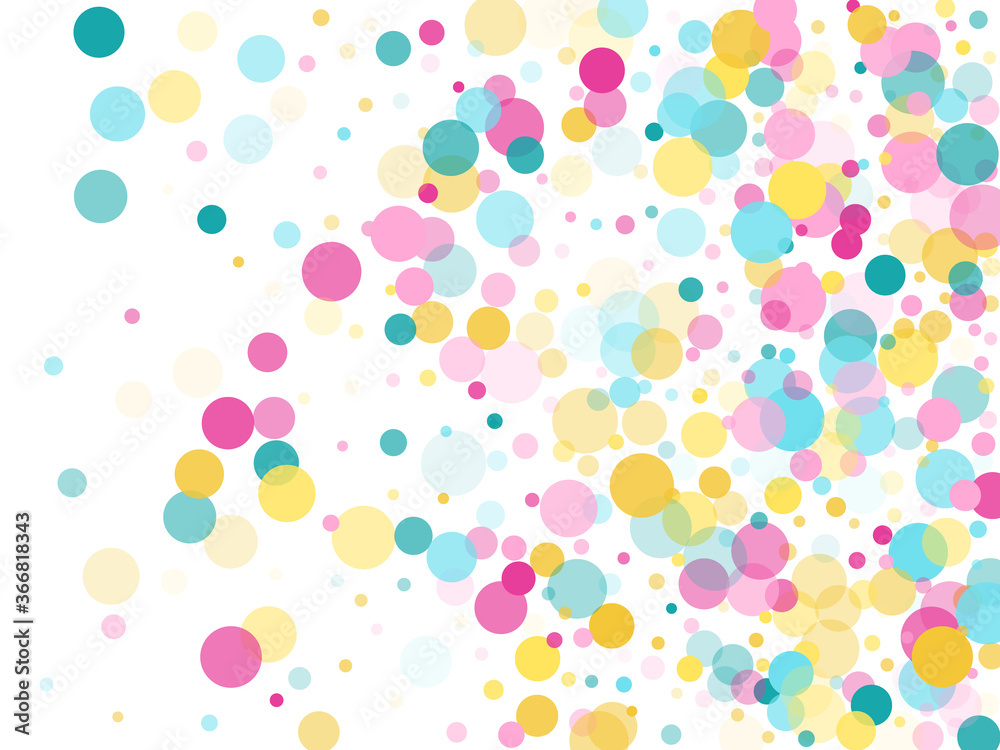 Memphis round confetti festive background in cyan blue, pink and yellow. Childish pattern vector.