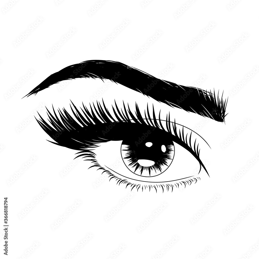 Obraz premium Hand drawn black and white vector illustration of an eye. Girl look