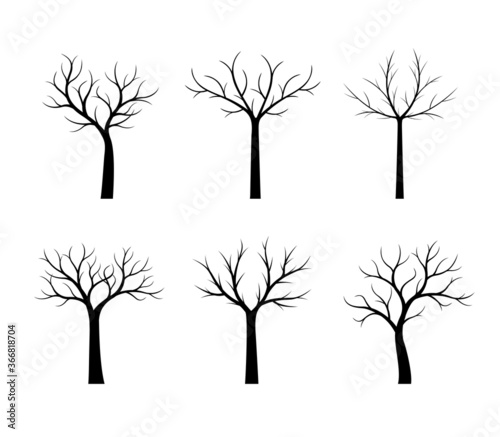 Set naked Trees. Vector outline Illustration. Plant in Garden. EPS file.