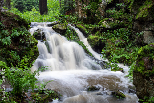 Waterfall  wild river Doubrava in Czech Republic. Valley Doubrava near Chotebor.