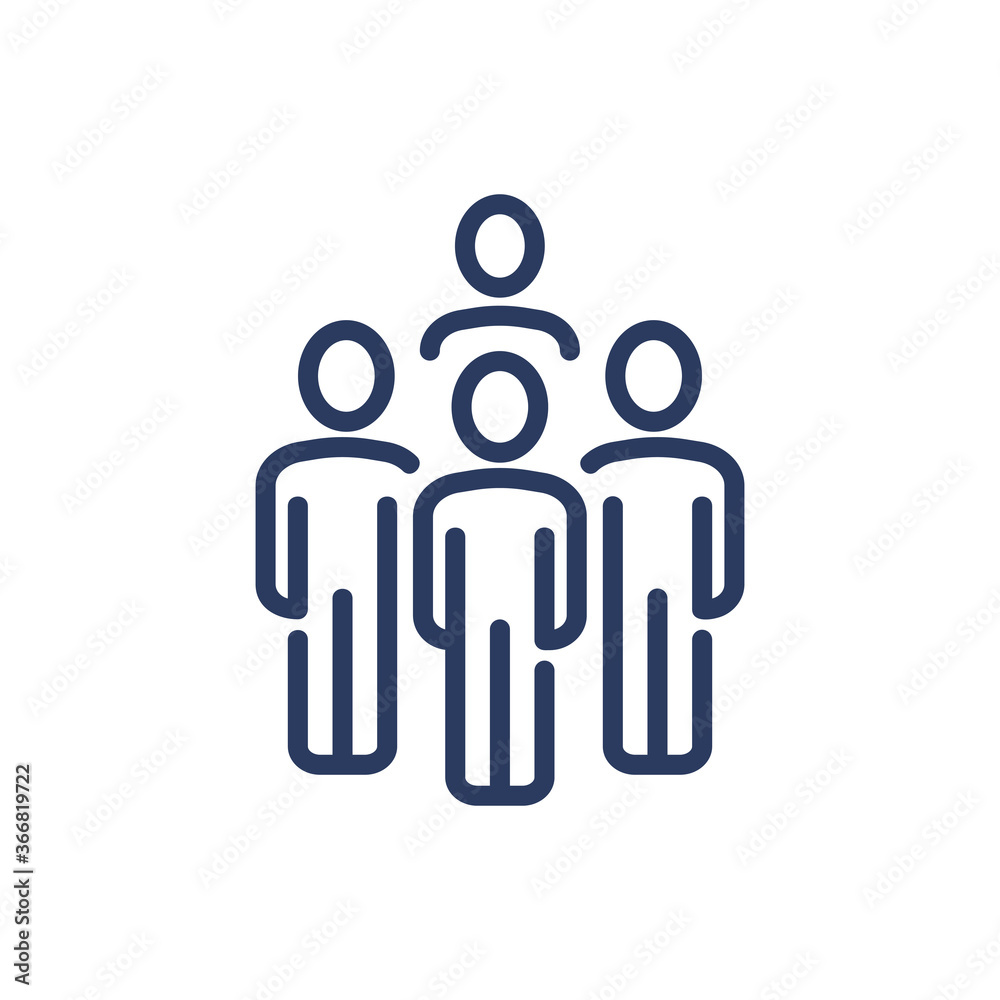 Team of four thin line icon. Work group, staff, professionals isolated outline sign. People, friends, community concept. Vector illustration symbol element for web design and apps Team of four thin line icon. Work group, staff, professionals isolated outline sign. People, friends, community concept. Vector illustration symbol element for web design and apps