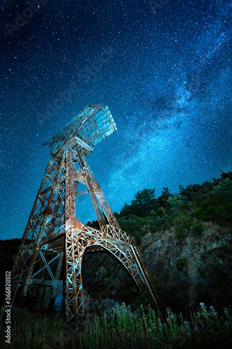 night mining pit with the milky way stars
