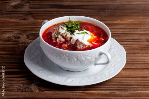 soup borsch with beef and sour cream