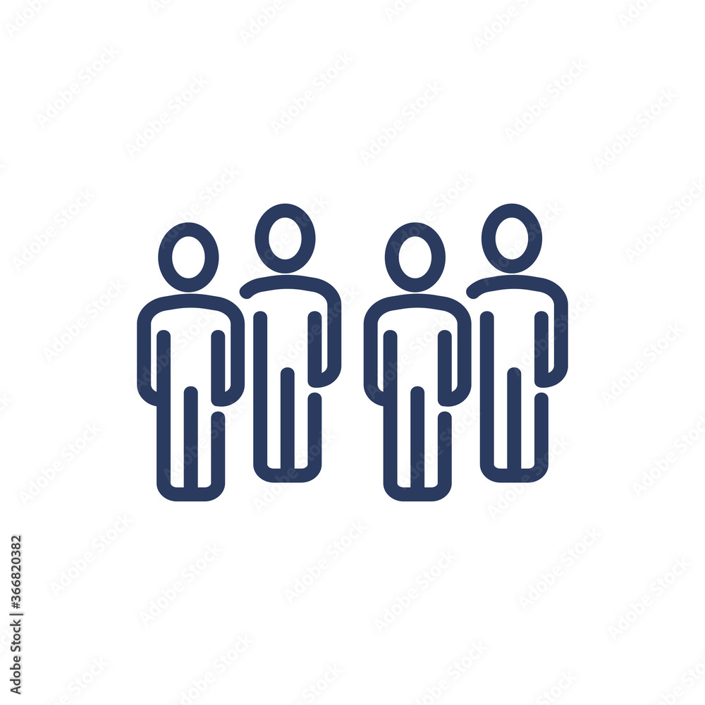 People thin line icon. Row, team members, arrangement isolated outline sign. People, society, community concept. Vector illustration symbol element for web design and apps People thin line icon. Row, team members, arrangement isolated outline sign. People, society, community concept. Vector illustration symbol element for web design and apps