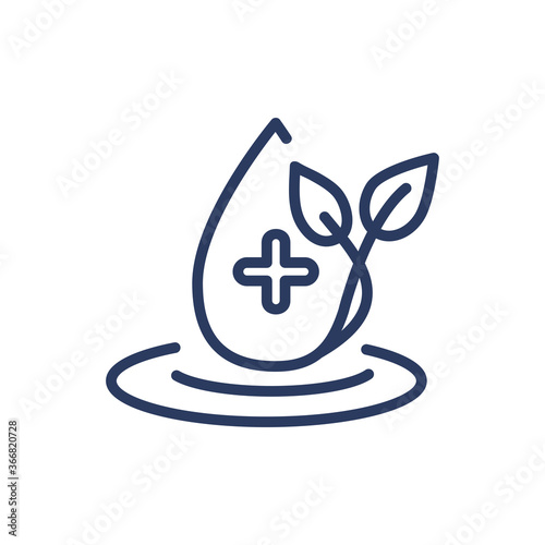 Water drop with plant thin line icon. Spa salon logo, liquid, plant, leaves, herb isolated outline sign. Wellness, spa salon, relaxation concept. Vector illustration symbol element for web design