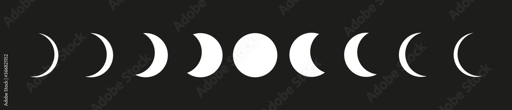 Moon phases astronomy icons set on black backgound Moon phases astronomy icons set on black backgound