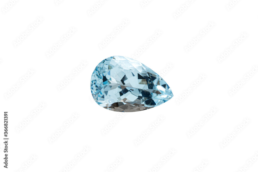 macro stone mineral faceted aquamarine on a white background