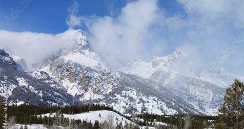 snow covered mountains in winter