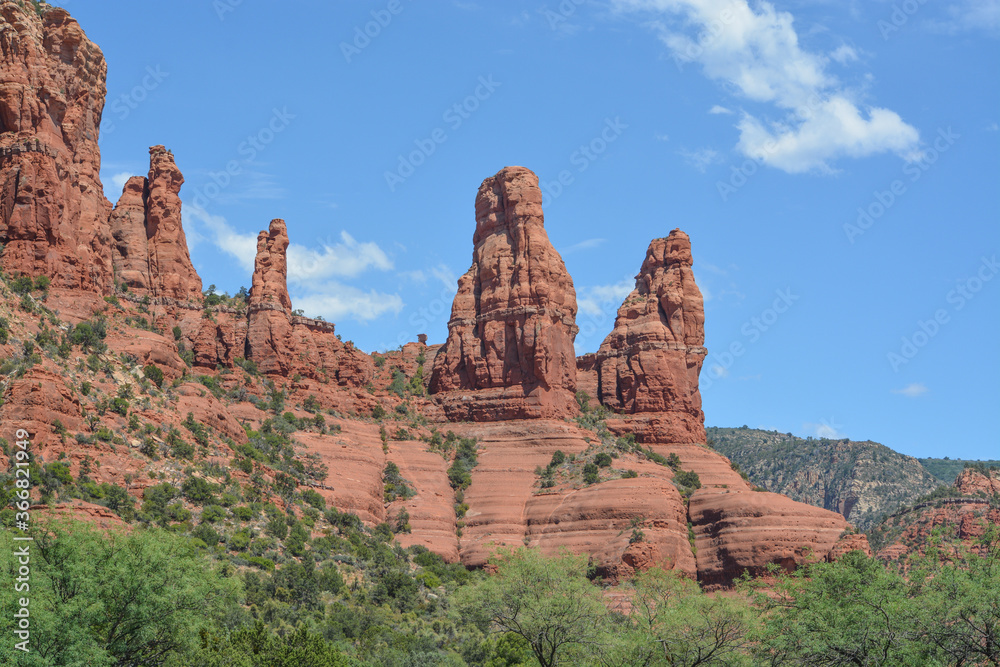 Two Nuns red rock formation in Sedona, Yavapai County, Kaibab National Forest, Arizona