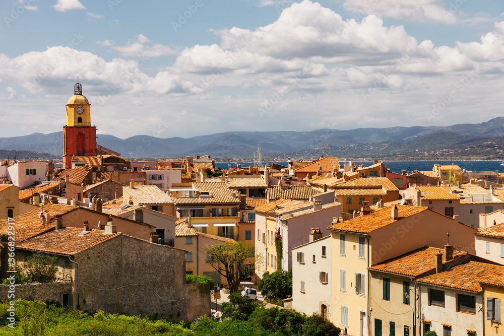 Saint-Tropez with old bell tower and residential buildings