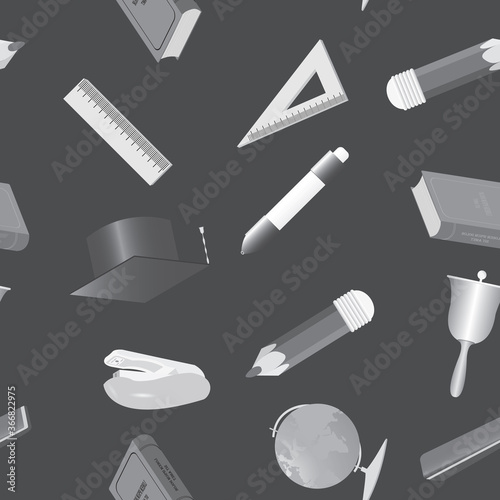 Seamless background. Set of school equipment icons