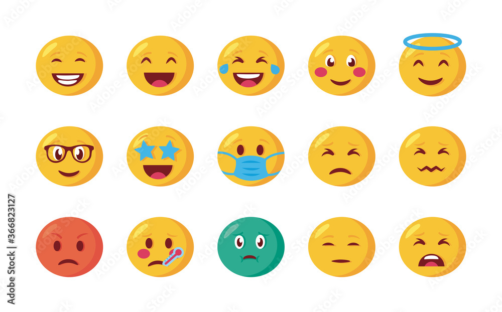 bundle of emojis faces set icons bundle of emojis faces set icons