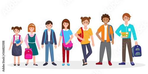 School children on white background.