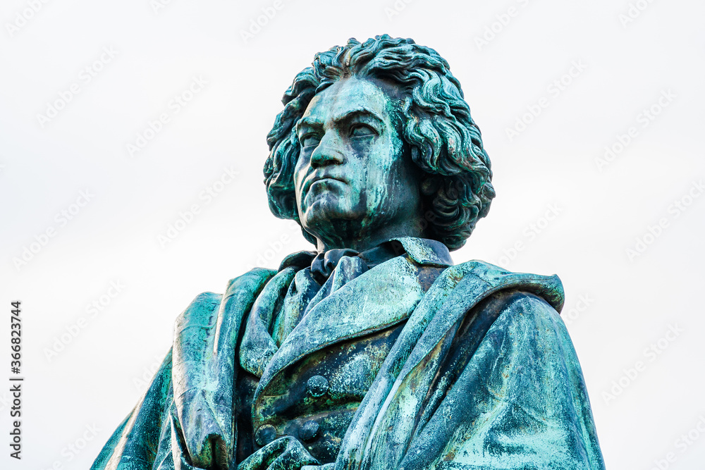 Beethoven Monument by Ernst Julius Hähnel, large bronze statue of Ludwig van Beethoven unveiled on Münsterplatz in 1845 on the 75th composer's birth aniversary in Bonn, North Rhine Westphalia, Germany