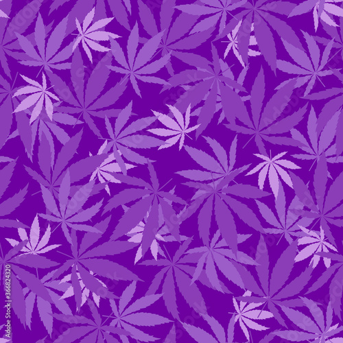 Purple leaves monochrome elegant seamless pattern of Cannabis