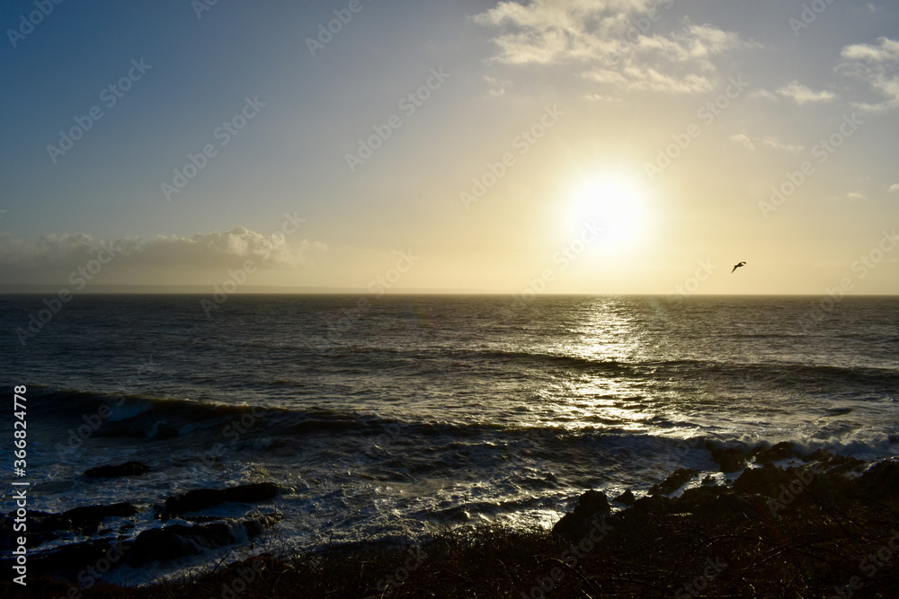 sunset over the UK Atlantic ocean