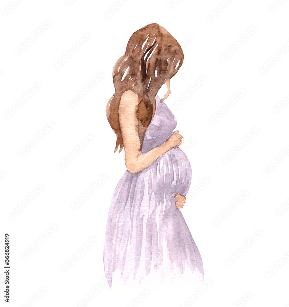 Cute pregnant girl wearing straw hat on a white background .The concept ...