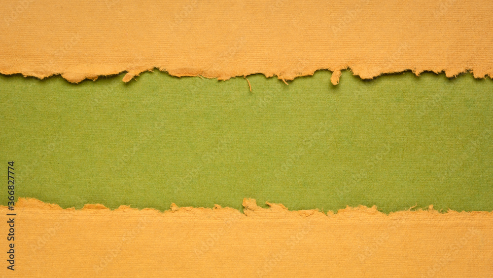 orange and green paper abstract with a copy space - sheets of bark and cotton rag paper, blank web banner orange and green paper abstract with a copy space - sheets of bark and cotton rag paper, blank web banner