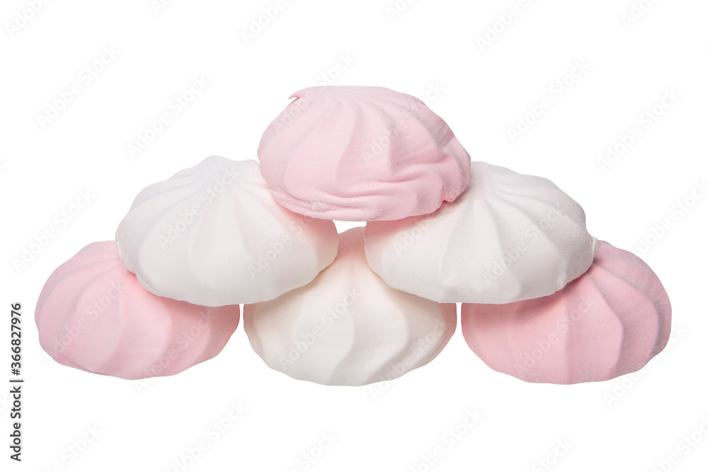 Obraz premium Delicate white and pink zephyr, isolated on white background close-up.
