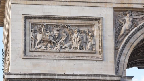 Bas Relief Stone Sculpture Of Battle Of Abukir, Detail Of The South Facade Of Arc De Triomphe In Paris, France - close up photo