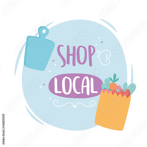 support local business, fresh vegetables paper bag shop small market
