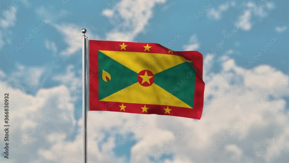 Grenada flag waving in the blue sky realistic 4k Video. Grenada flag waving in the blue sky realistic 4k Video.