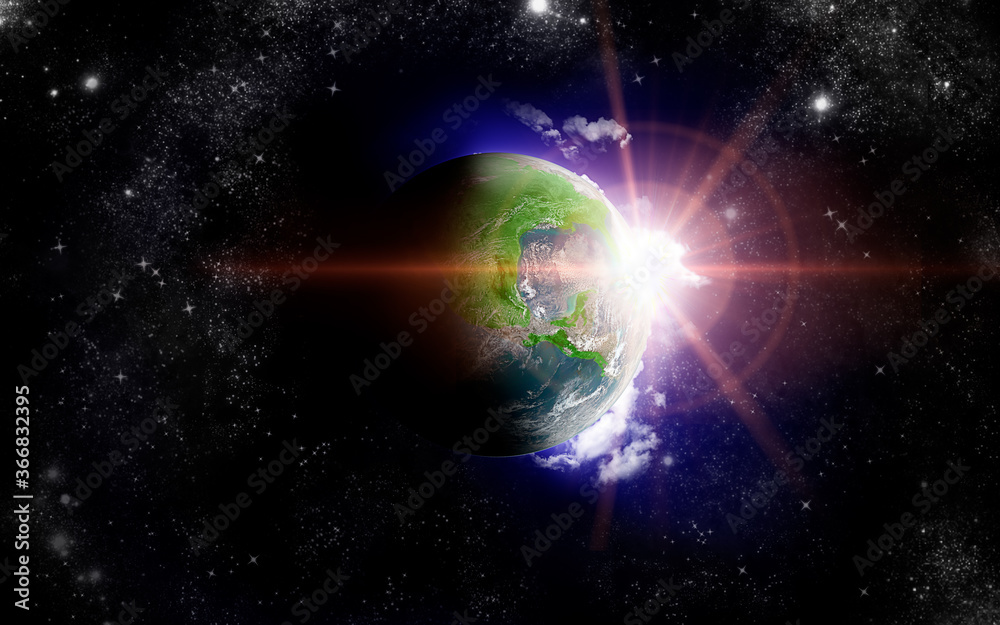 Obraz premium Dawn of planet earth from space. Render 3D. Some Elements Of This Image Provided By NASA