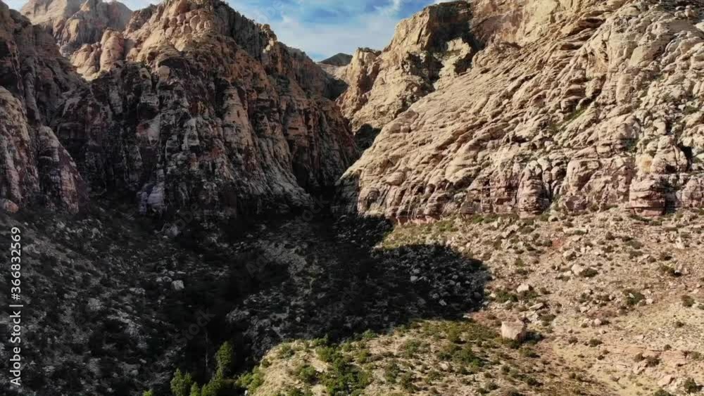 Drone pullback shot of mountains at Red Rock Canyon Park in Nevada Drone pullback shot of mountains at Red Rock Canyon Park in Nevada