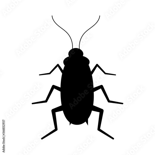 Cockroach black silhouette vector icon isolated on white background. Roach bug logo symbol. Flat design simple style beetle illustration.