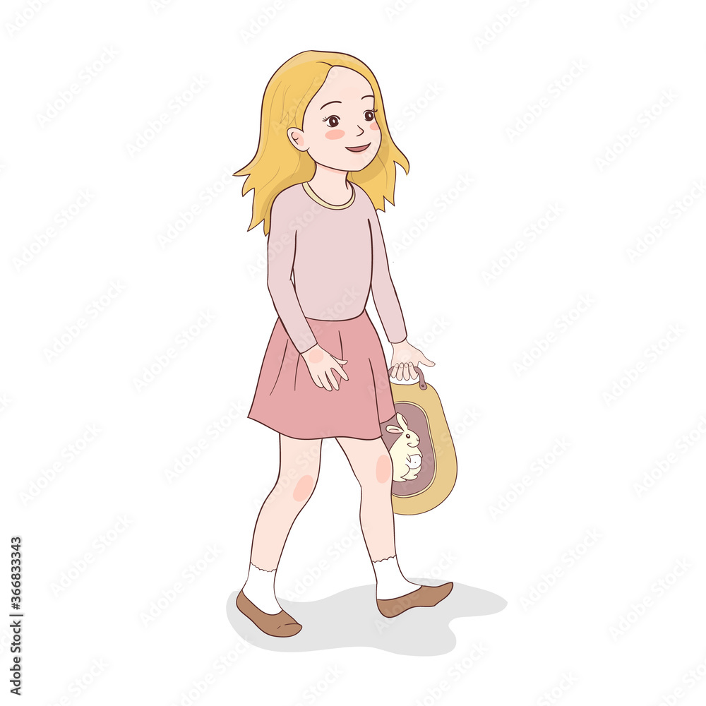 Happy little blonde hair girl going back to school Happy little blonde hair girl going back to school
