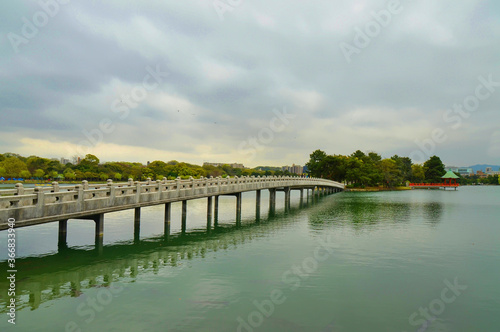 Ohori Park is a pleasant city park in central Fukuoka  Japan  with a large pond at its center. The park was constructed between 1926 and 1929.  04-07-2015