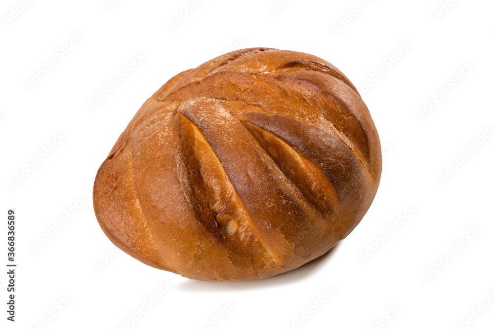 Loaf of round homemade white bread isolated on white background Loaf of round homemade white bread isolated on white background