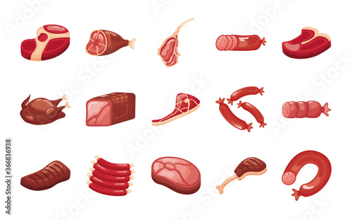 bundle of meat cuts set icons