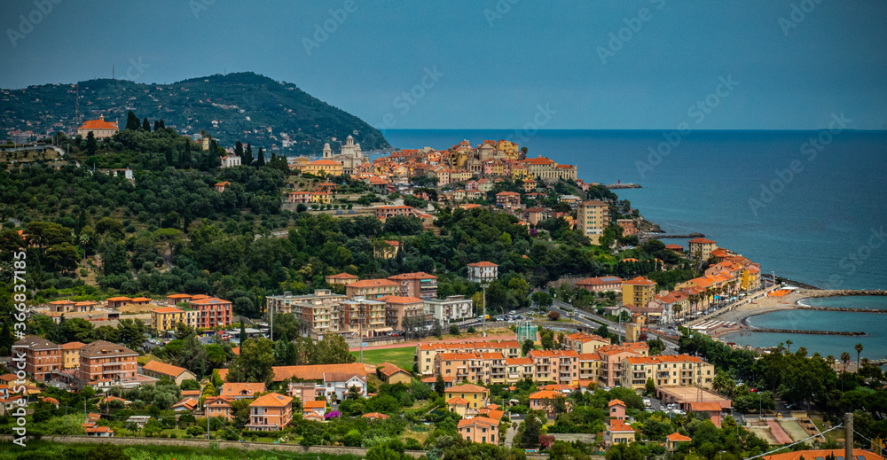 The colorful city of Imperia in Italy - aerial view