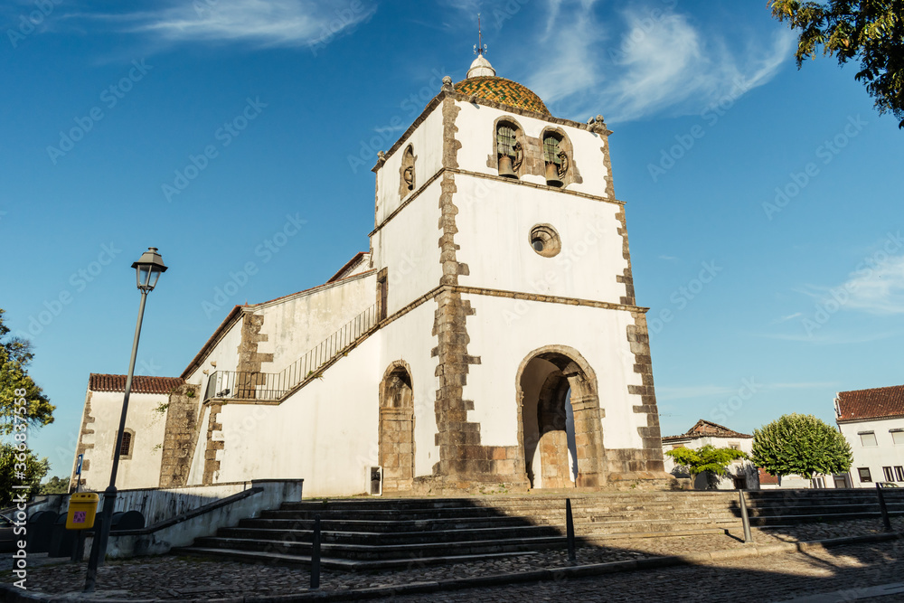 Perspective of the facade of the medieval Mother Church of village, Pedrogão Grande PORTUGAL