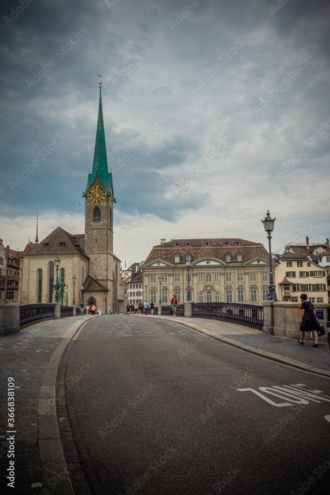 Obraz premium The bridges of Zurich over Limmat River - travel photography