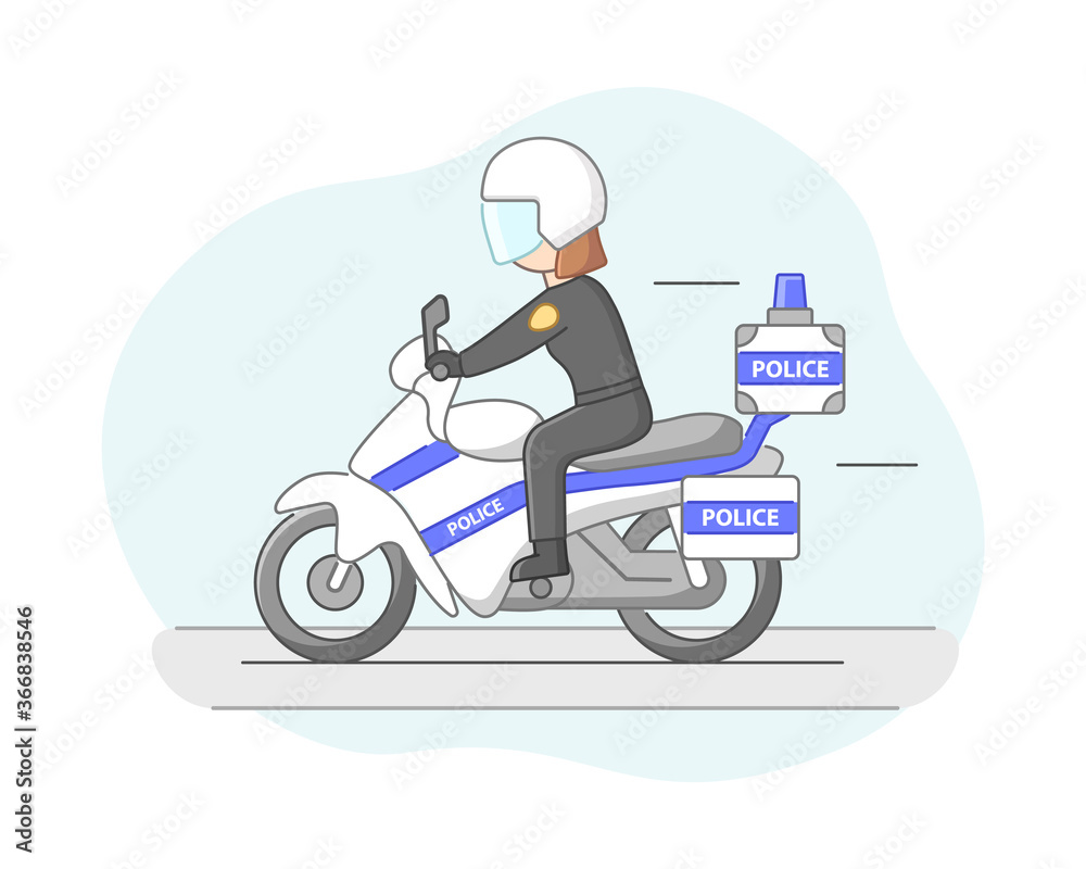 Protection Of Population Concept. Policeman Ready To Protect Order And Apprehending a Criminals. Policewoman Officer Riding By The Road On Motorbike. Cartoon Linear Outline Flat Vector Illustration Protection Of Population Concept. Policeman Ready To Protect Order And Apprehending a Criminals. Policewoman Officer Riding By The Road On Motorbike. Cartoon Linear Outline Flat Vector Illustration