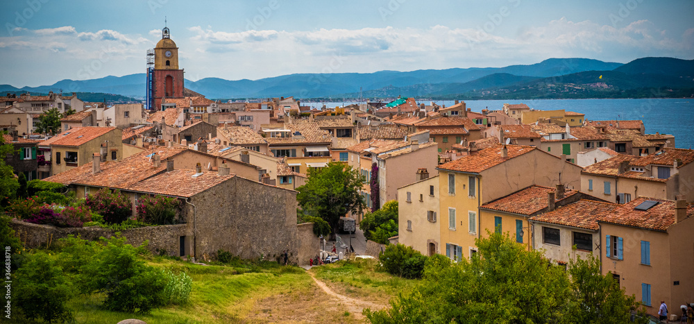 View over Saint Tropez in France located at the Mediterranian Sea at the Cote D Azur - travel photography