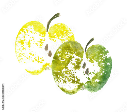 Watercolor stamps apples on white background