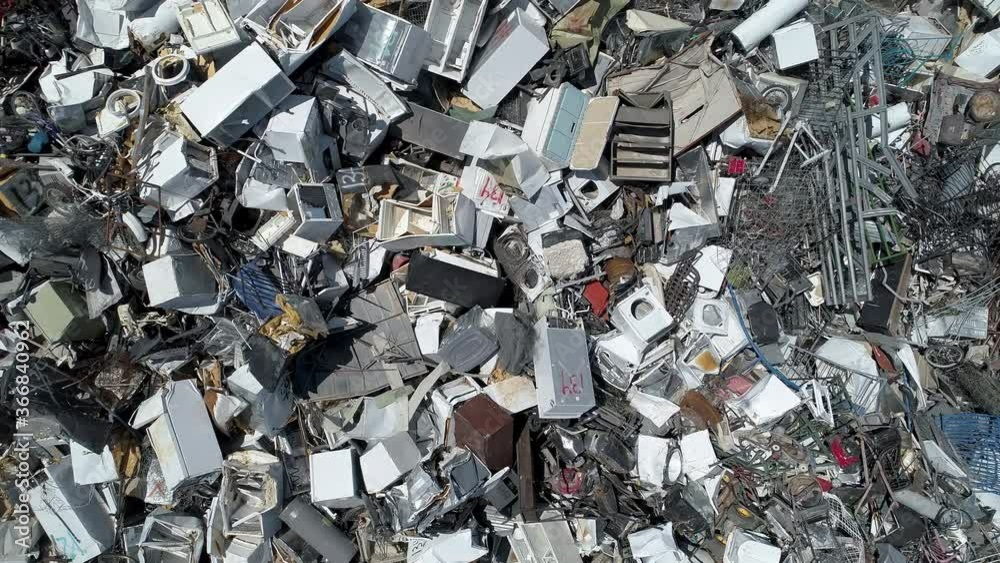 Aerial drone view of large garbage landfill